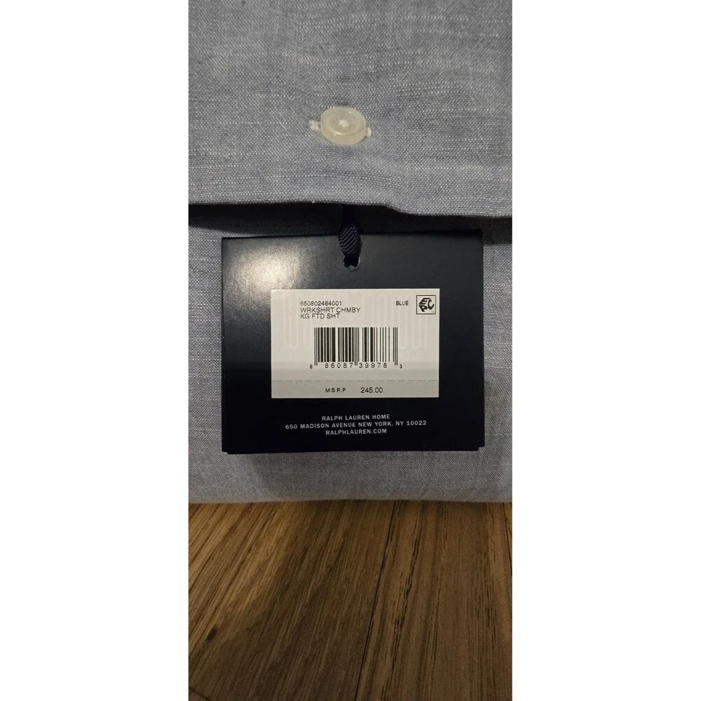 Ralph Lauren Sheet SET King Workshirt Chambray Blue Fitted & Flat Sheets New